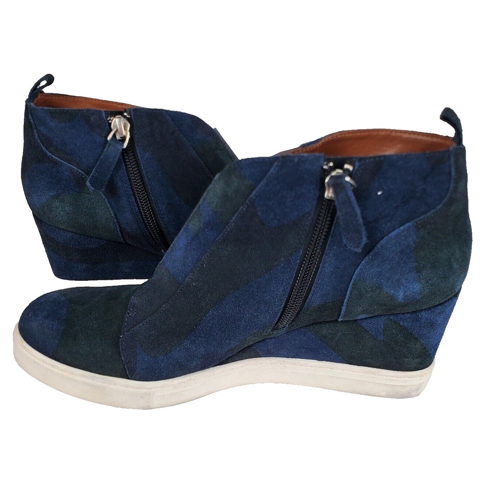 Linea Paolo Felicia Womens 8.5M Blue Camo Sneaker  Suede Wedge Heel Ankle Bootie